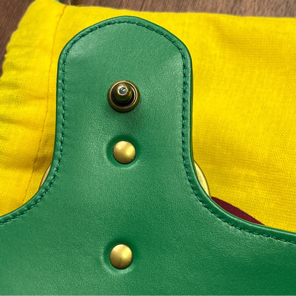 GUCCI x Adidas Green Marmont Purse Bag 443497 Leather Logo Gold Chain GG RARE - Picture 15 of 16